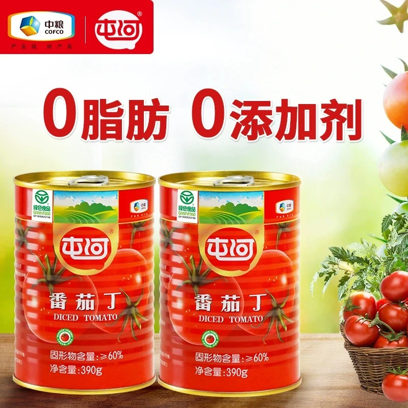 中粮屯河番茄丁西红柿调味番茄罐头无添加390g*4罐【24年8月产】