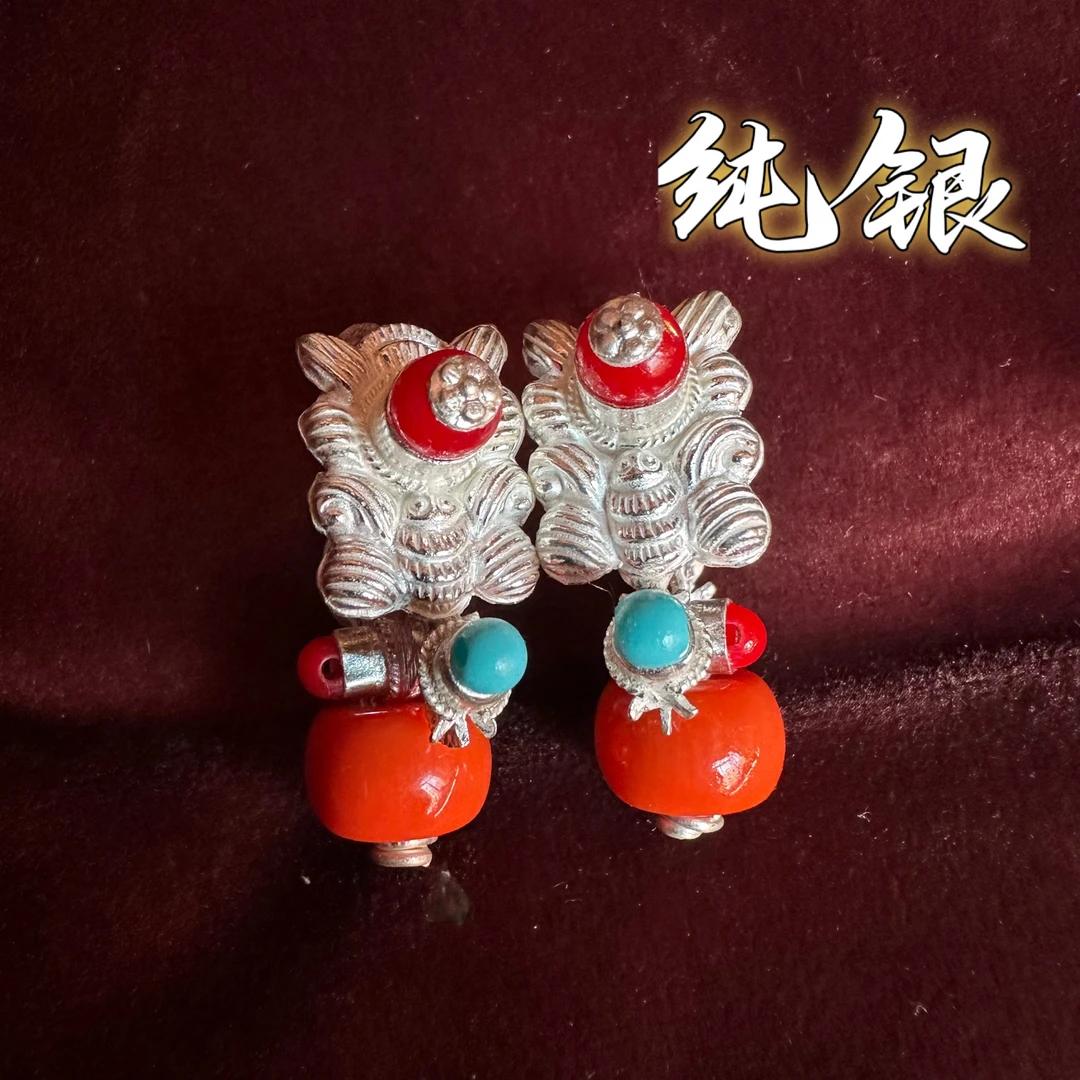 足银耳饰 桥生藏饰纯手工纯银龙头耳环S999甘孜民族风耳饰银饰