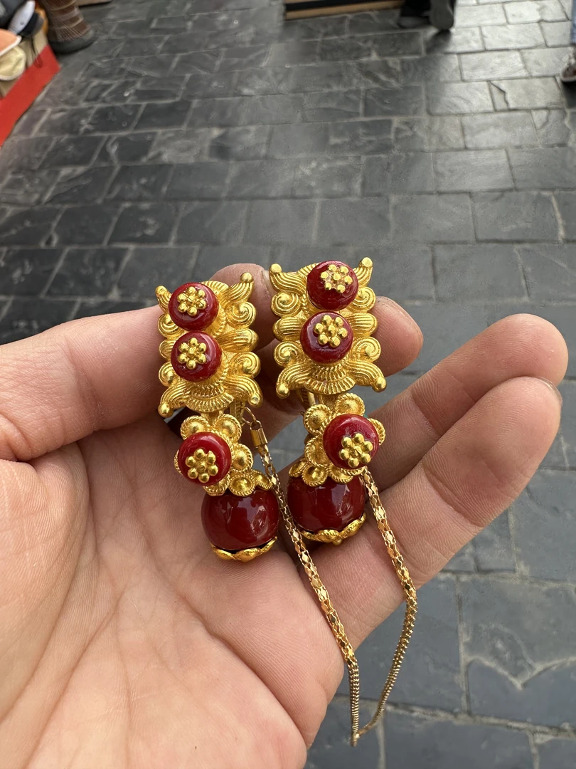 铜合金耳饰 新款藏族尼伯尔手工黄铜镀金不掉色龙头耳环耳饰