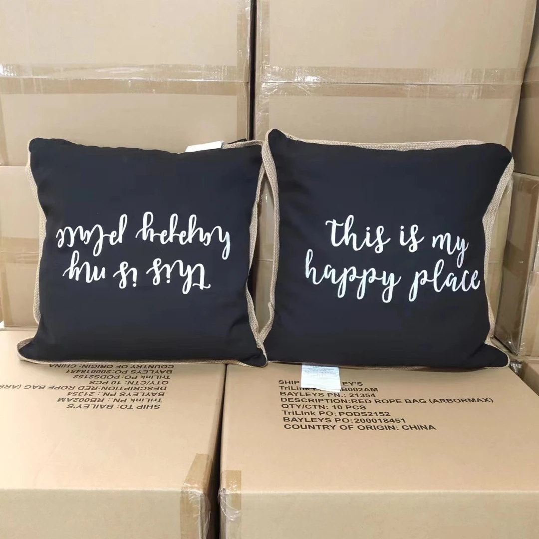 外贸订单！黑色麻绳款 羽毛抱枕 50×50 发2个