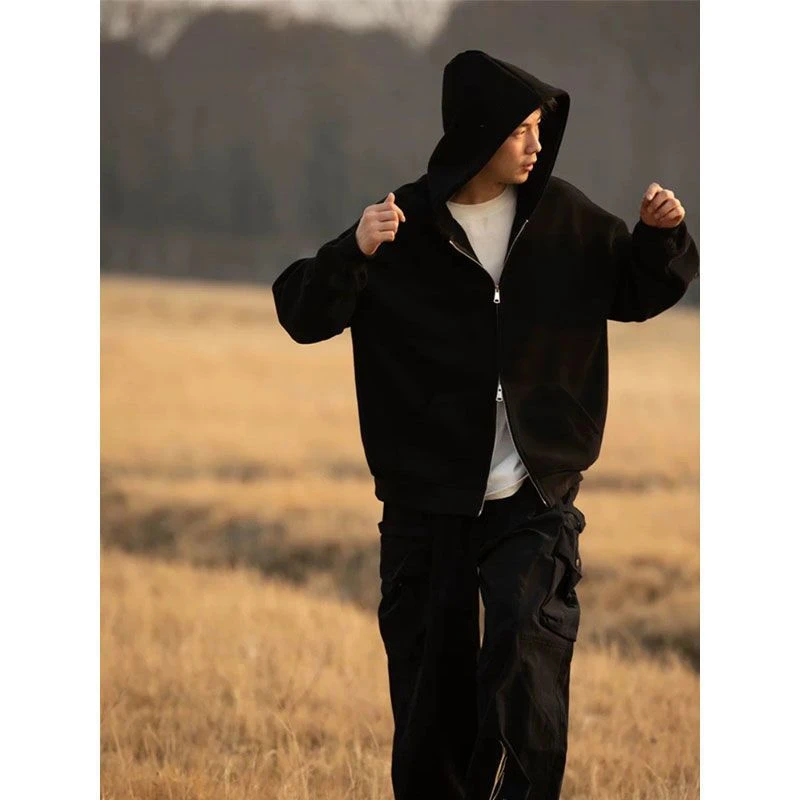 秋冬季外套男卫衣开衫美式重磅潮牌痞帅宽松休闲百搭双拉链连帽衫