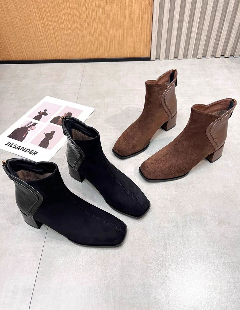 爆款法式复古磨砂马油皮+羊筋百搭时装靴246602