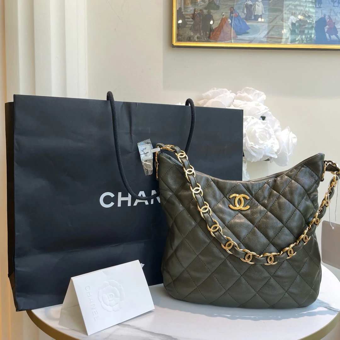 99新 Chanel/香奈儿 御古屋/75564/22K古巴绿大号hobo嬉皮包