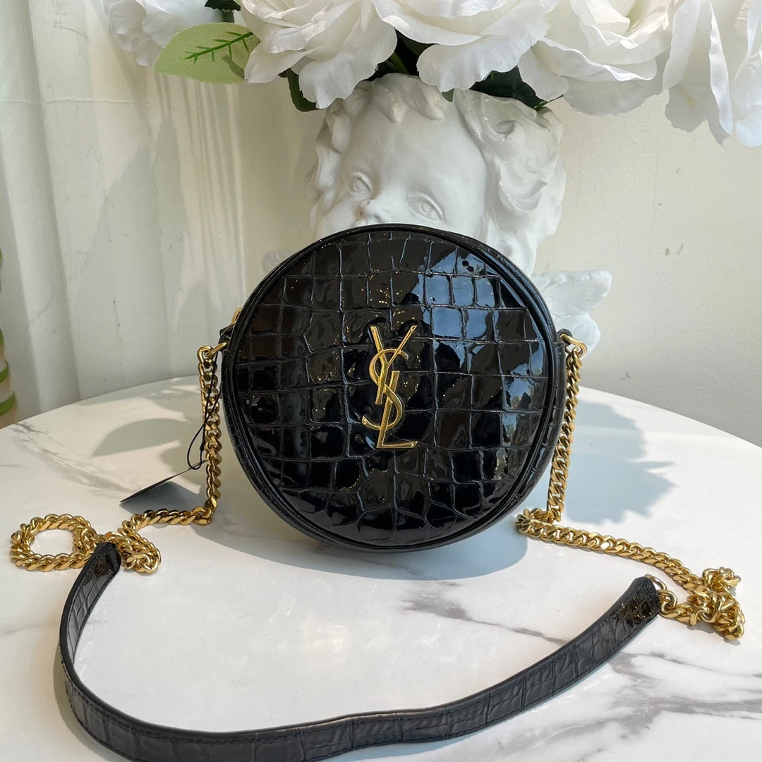 95新 YSL/圣罗兰 御古屋/62097/压鳄纹漆皮圆饼斜挎包