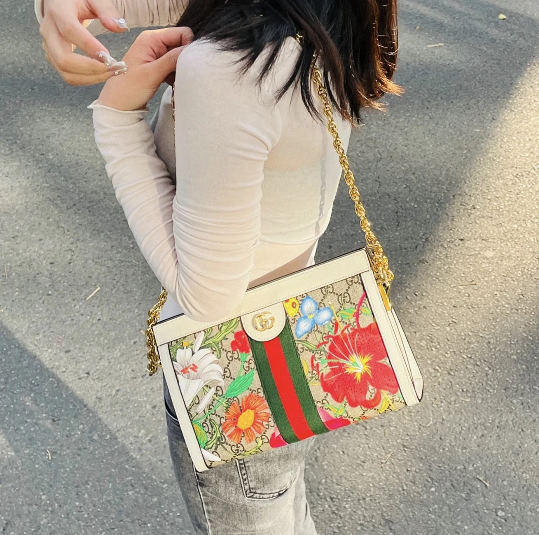 95新 GUCCI/古驰 御古屋/64658/小号op花卉夹子包