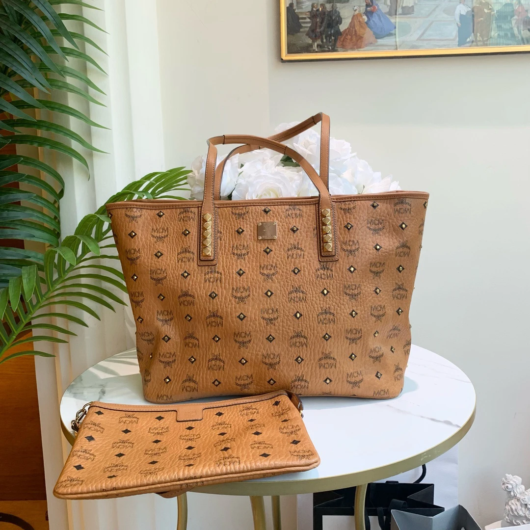 95新 MCM 御古屋/25220/干邑色购物袋 子母