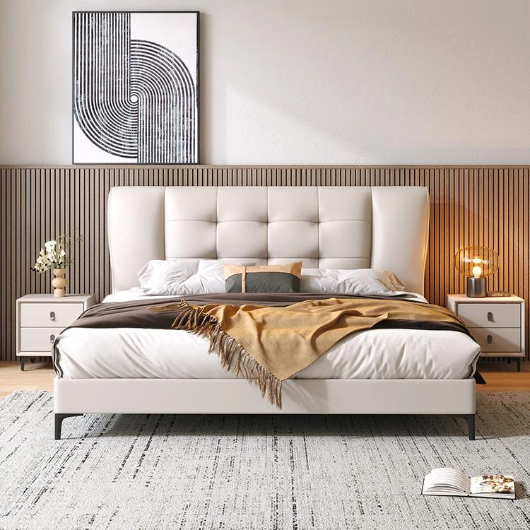 HS831#轻奢主卧婚床1.8米大床极简皮床白色家用简约单人北欧意式