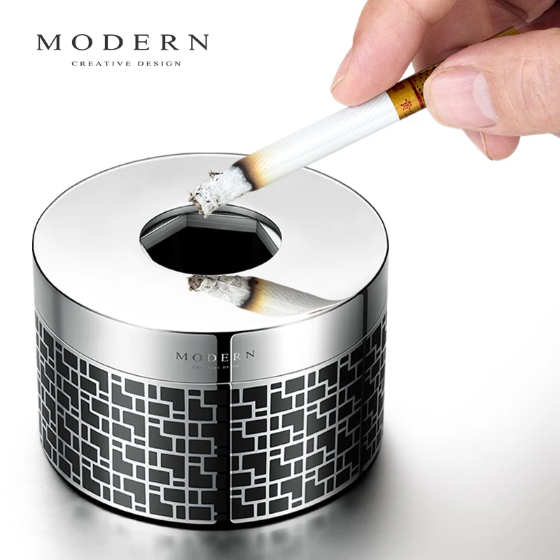 MODERN不锈钢封闭式带盖防飞灰创意个性潮流烟灰缸男礼品刻字定制