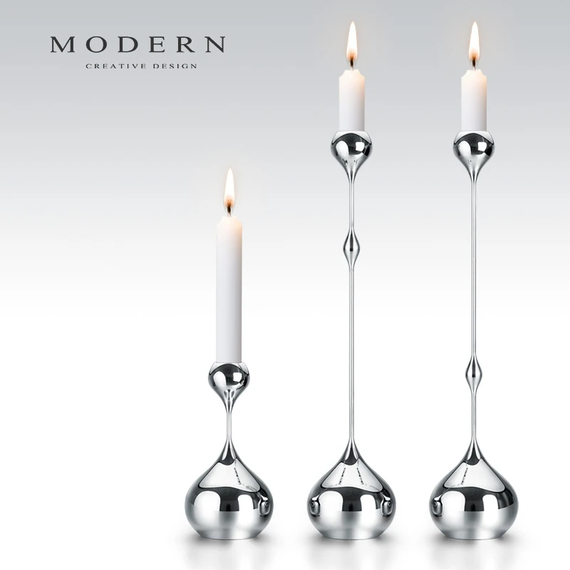 摩登MODERN轻奢不锈钢手工抛光水滴烛台摆件高端家居餐桌装饰礼品