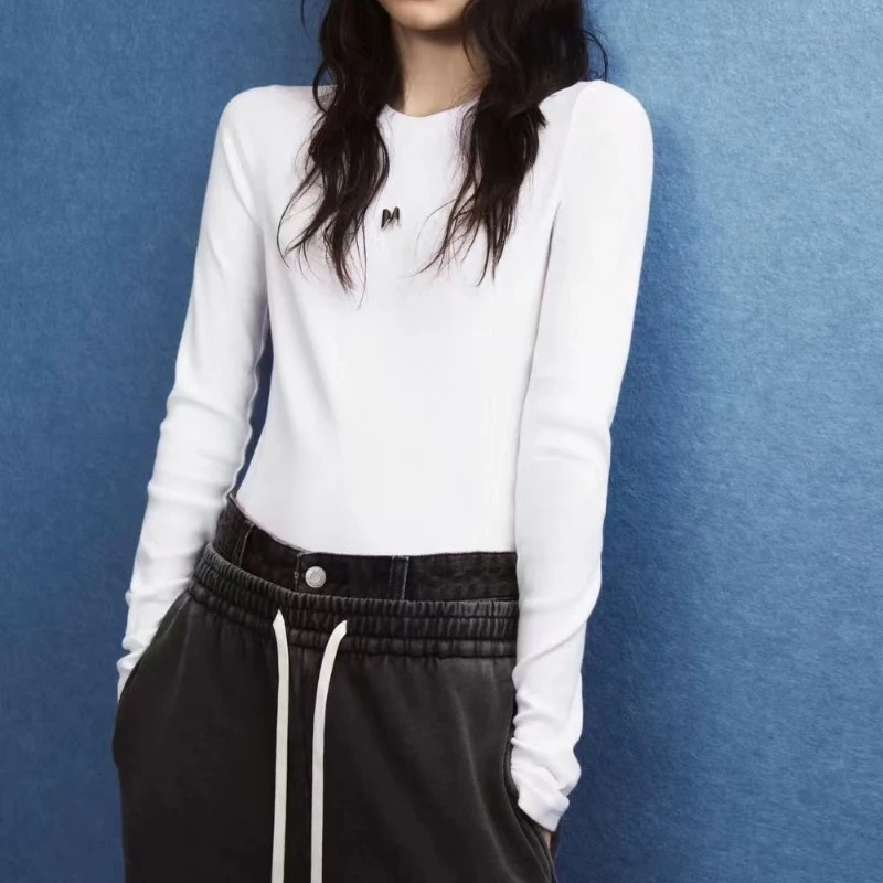 DL18 2024秋冬修身打底拼接套头长袖T恤卫衣女