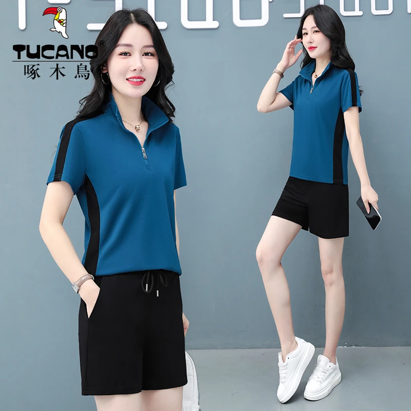 运动短袖短裤套装女夏季薄款2024新款时尚中年妈妈夏装休闲两件套