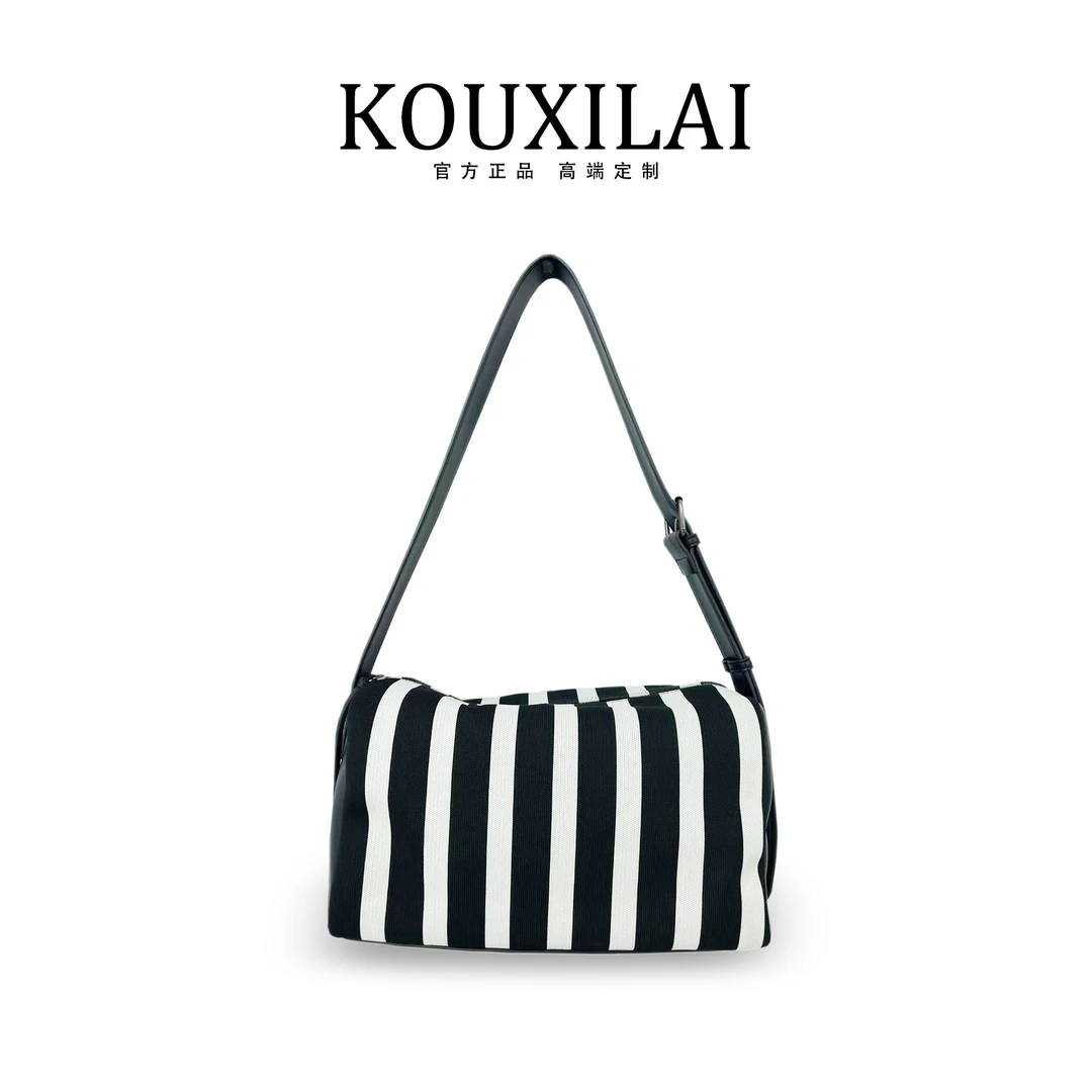 【云哥定制】单肩时尚休闲简约条纹黑白斑马纹包黑色防水潮流K8032