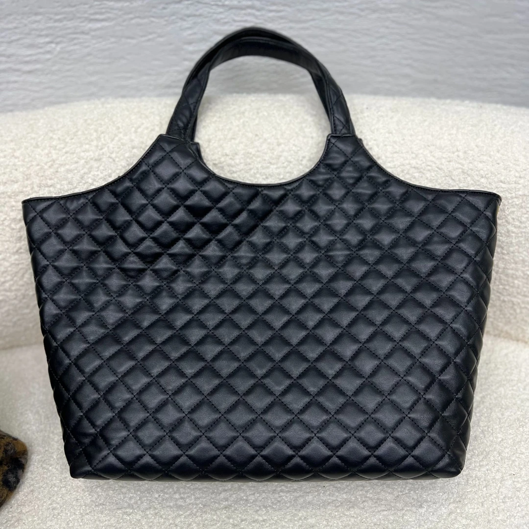 高级感菱格黑色大包单肩手提斜挎包大容量托特包K2024