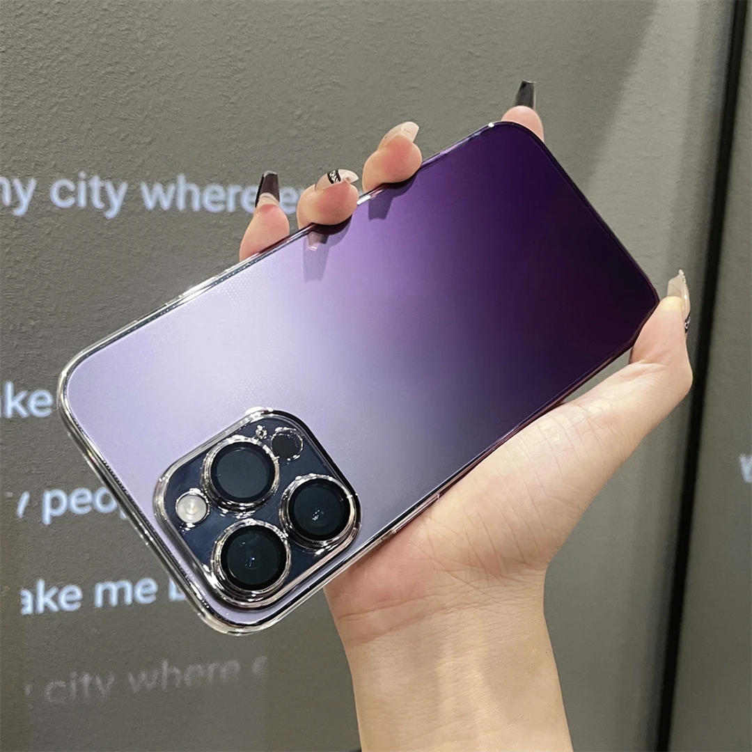 适用苹果简约超薄透明细闪渐变镜头膜手机壳iPhone15promax/14/13