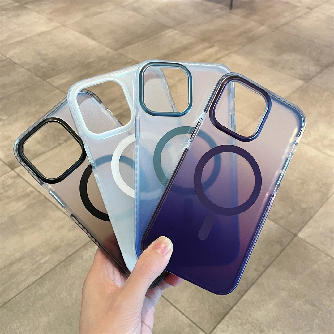 苹果14promax手机壳简约磨砂渐变磁吸防滑软边iPhone13/12手机套