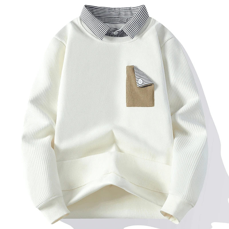 青年卫衣2025春秋套头简约时尚假两件翻领打底衫潮流百搭宽松上衣