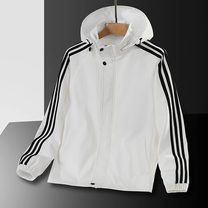 2023春秋新款男女三条杠夹克可拆卸帽秋季休闲冲锋衣外套防风防水