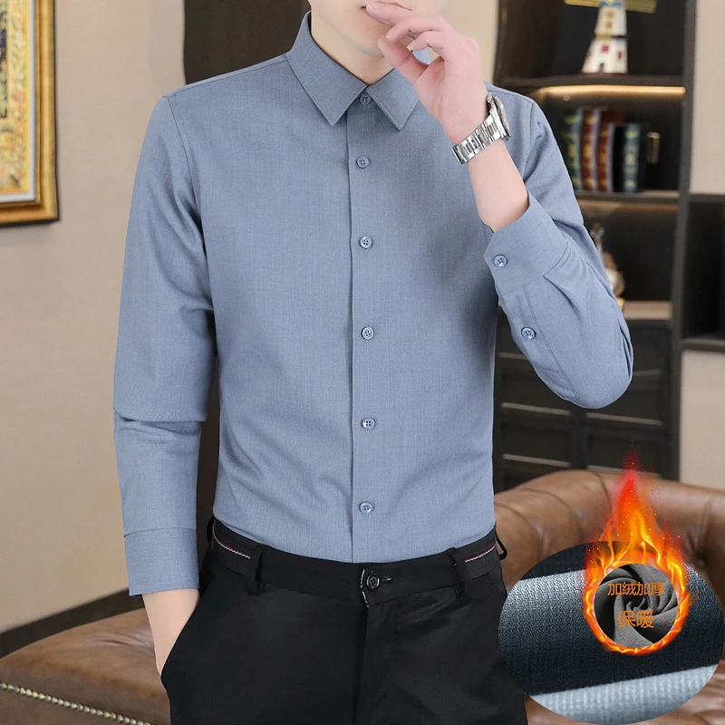 冬季高端保暖衬衫男士长袖商务休闲男装加绒衬衣加厚加棉修身寸衫