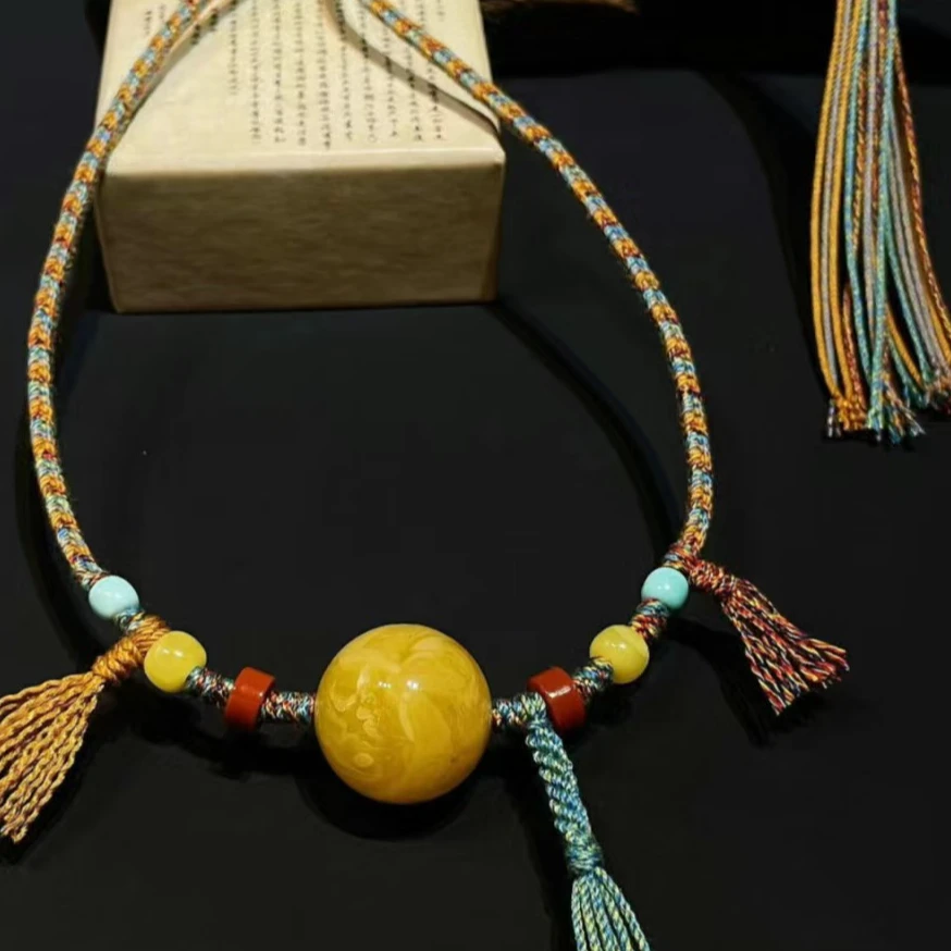 【传奇琥珀蜜蜡】圆珠桶珠锁骨项链定制