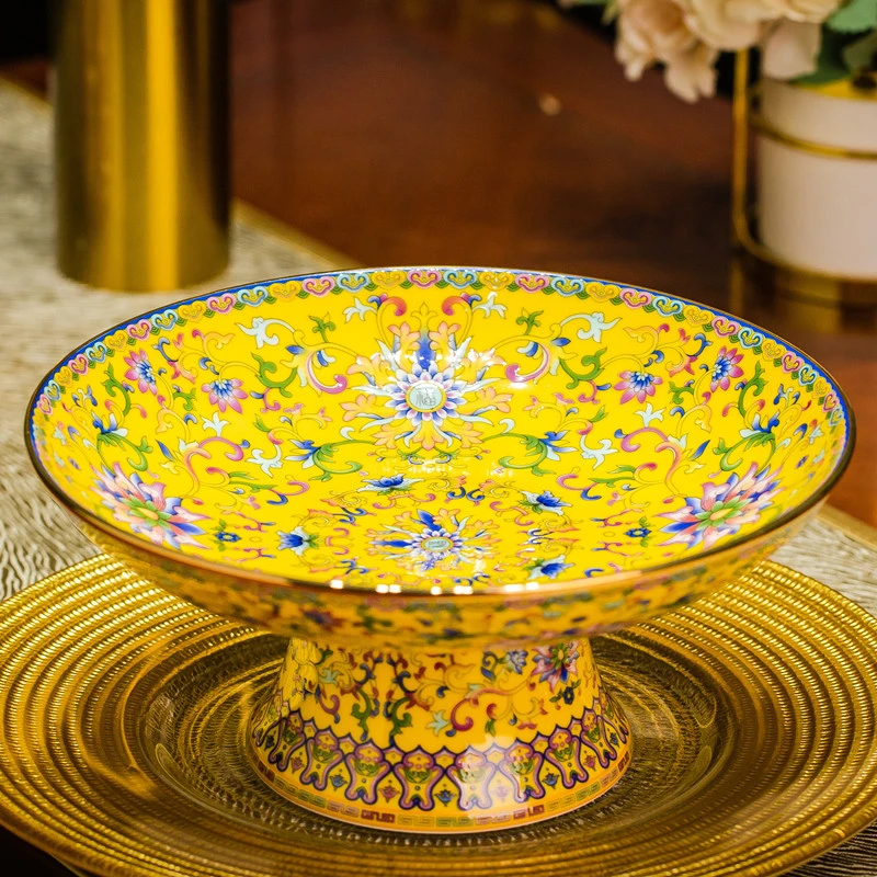 森磊家用茶几景德镇水果盘陶瓷高足茶点盘中式点心盘菜盘骨瓷盘子