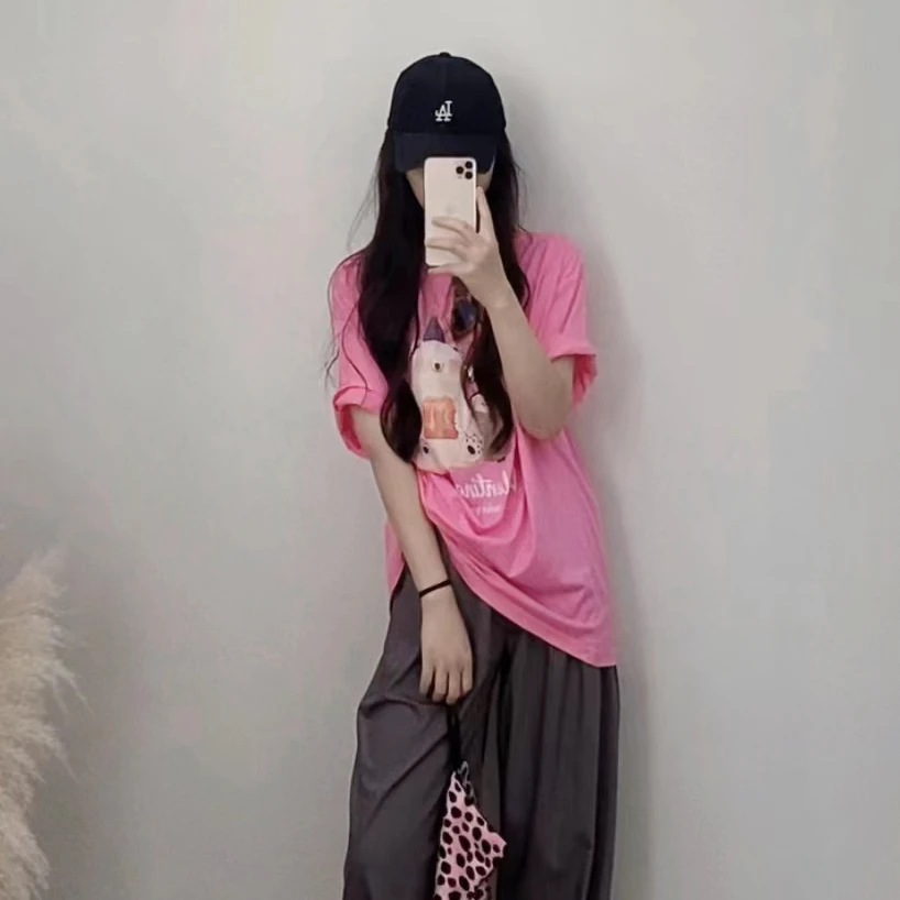 韩国正品代购【不支持退换】夏季宽松卡通字母休闲显瘦圆领T恤