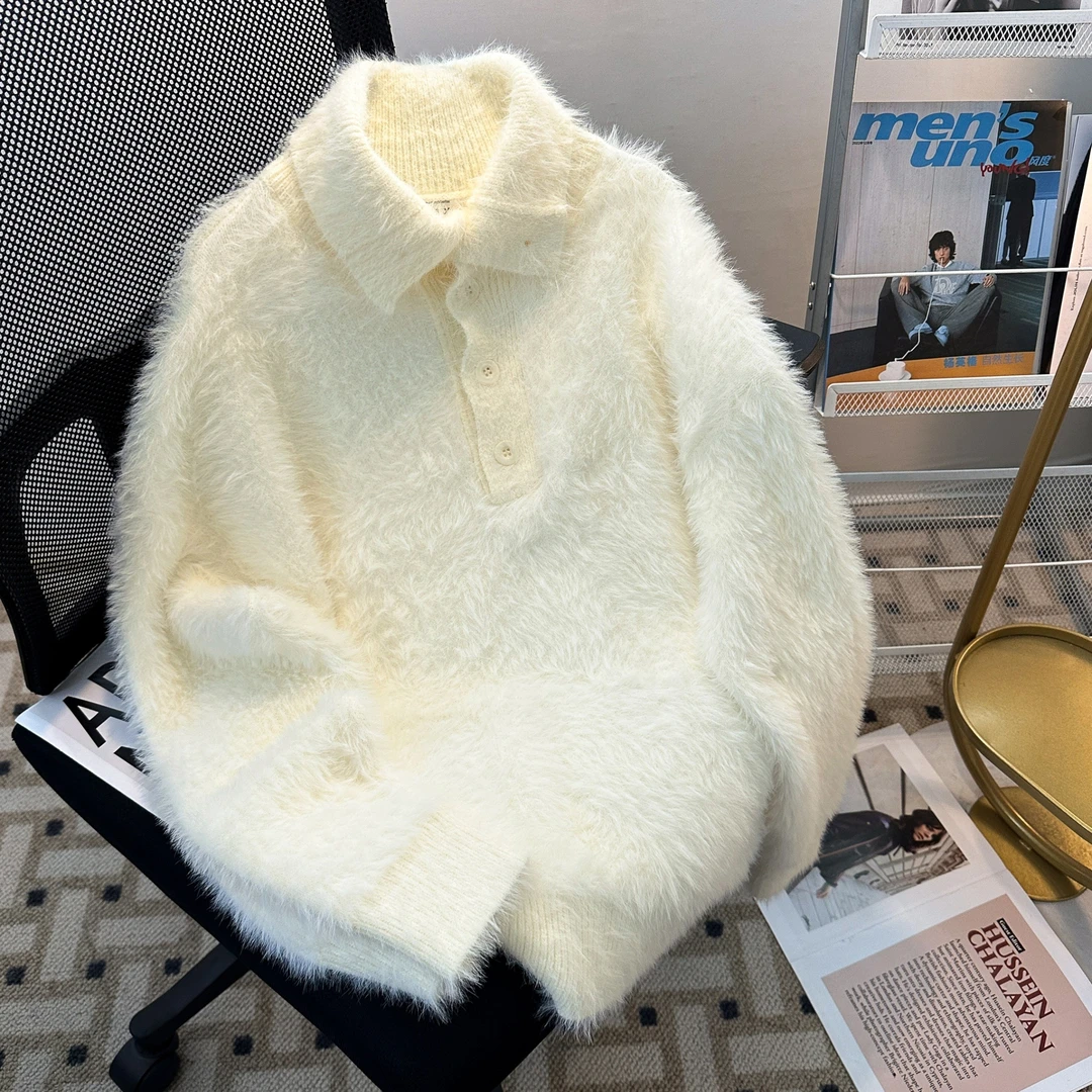 Wasaop秋冬季加厚保暖翻领毛衣男情侣针织衫韩版cleanfit长袖上衣