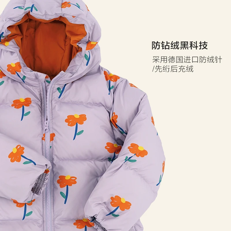 RICEANDSKY冬新款儿童轻盈加厚中长款连帽羽绒服三防保暖面包外套
