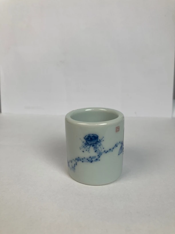 陶瓷手工手绘荷花莲蓬扳指盖置