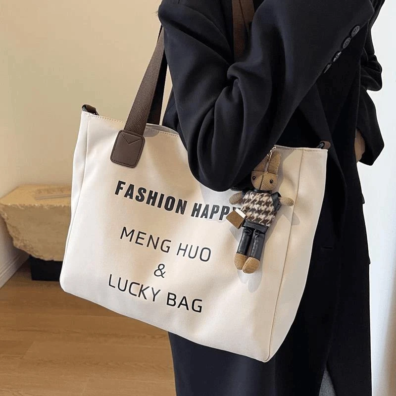 帆布包大学生上课托特包女2024新款春夏休闲大容量通勤单肩斜挎包