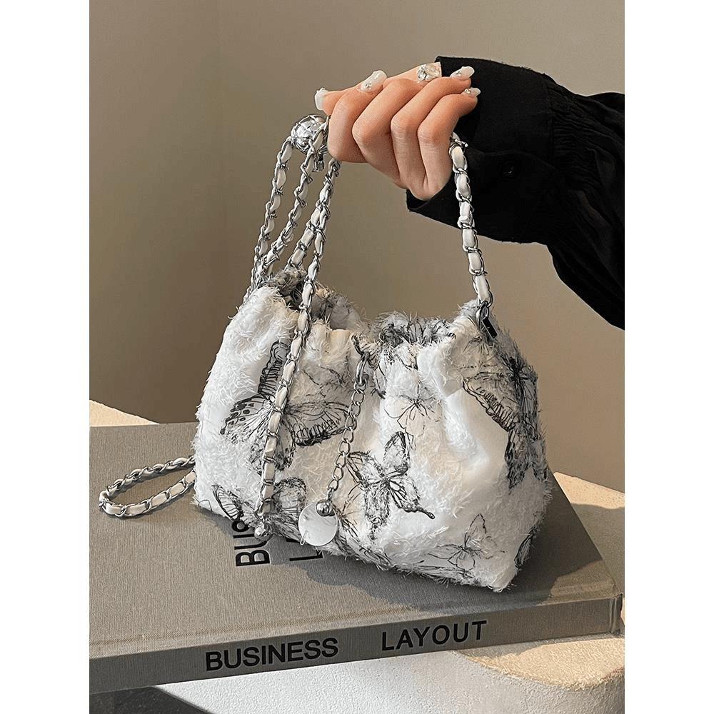 今年流行爆款蝴蝶包包女2024新款小众设计链条斜挎布包夏天水桶包