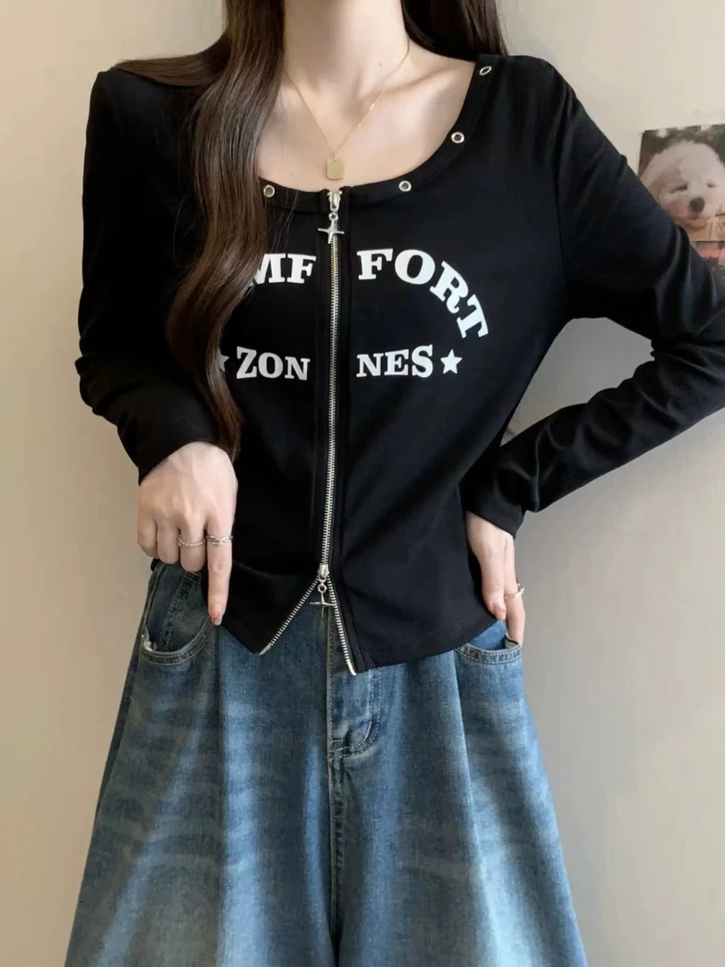 61016#百搭时尚设计感修身显瘦打底衫上衣【衣长49】C2-3