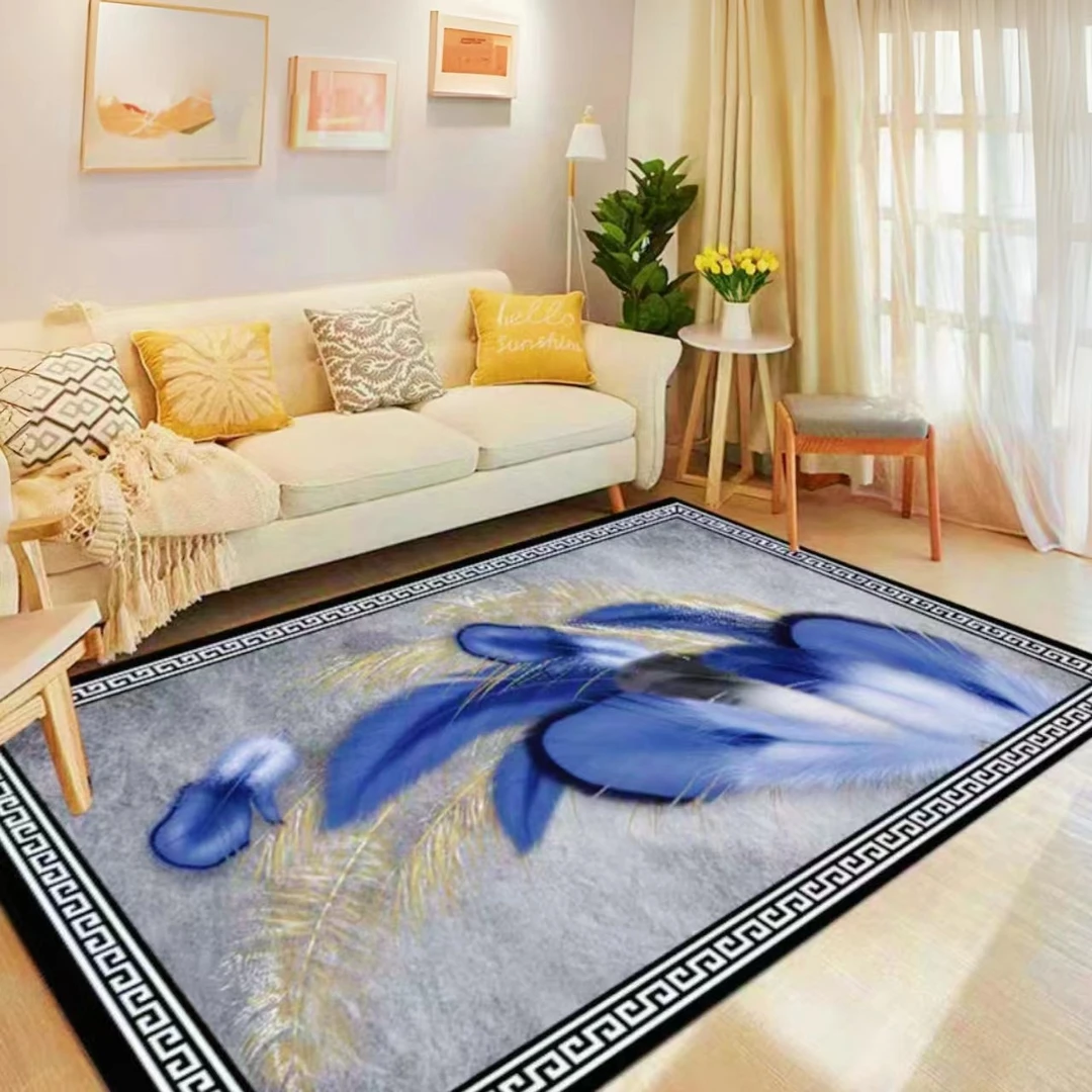 客厅毯 3*2米-家用地毯床边毯茶几垫地毯【轻奢蓝羽毛】