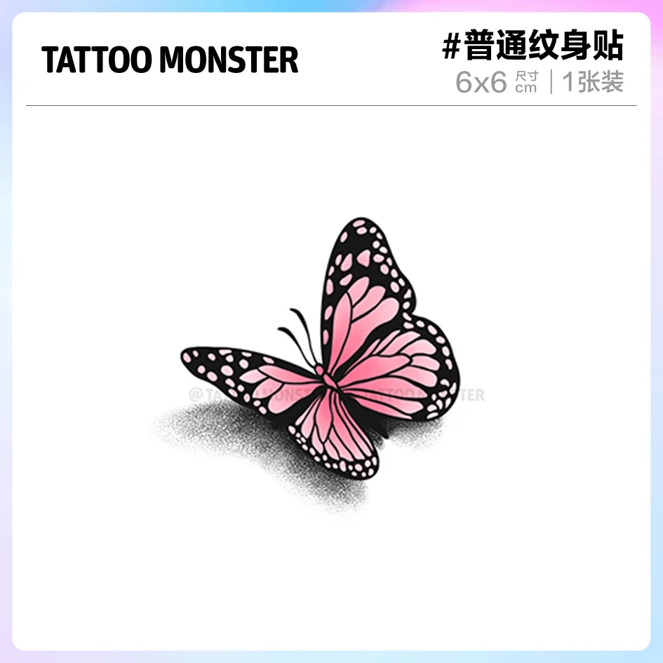怪兽红立体蝴蝶可爱卡通普通可爱贴纸纹身图案女手部纹身贴