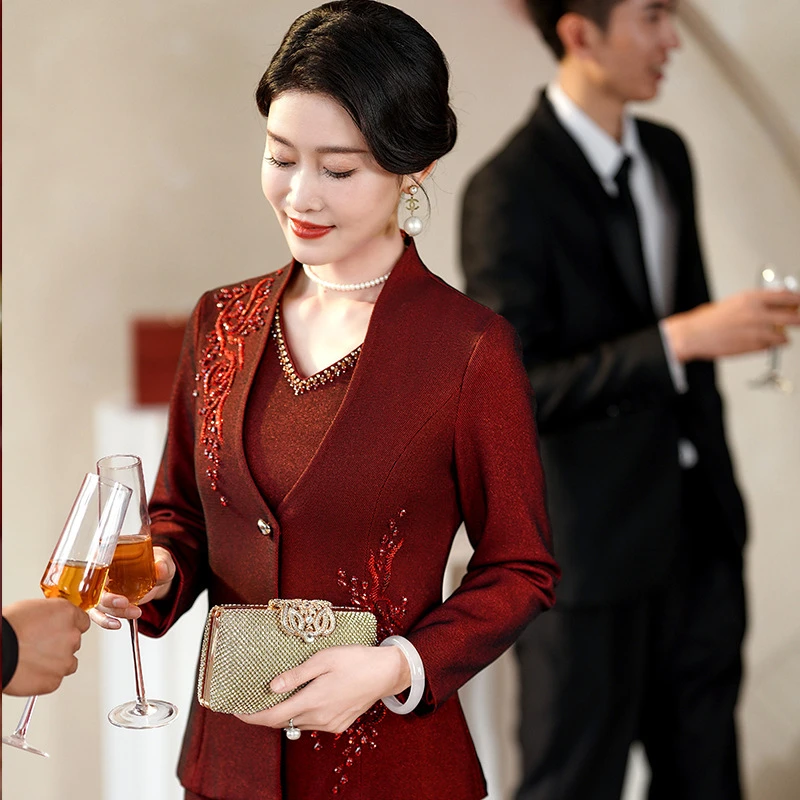 喜婆婆秋冬新款两件套端庄高贵中长中老年高档妈妈装