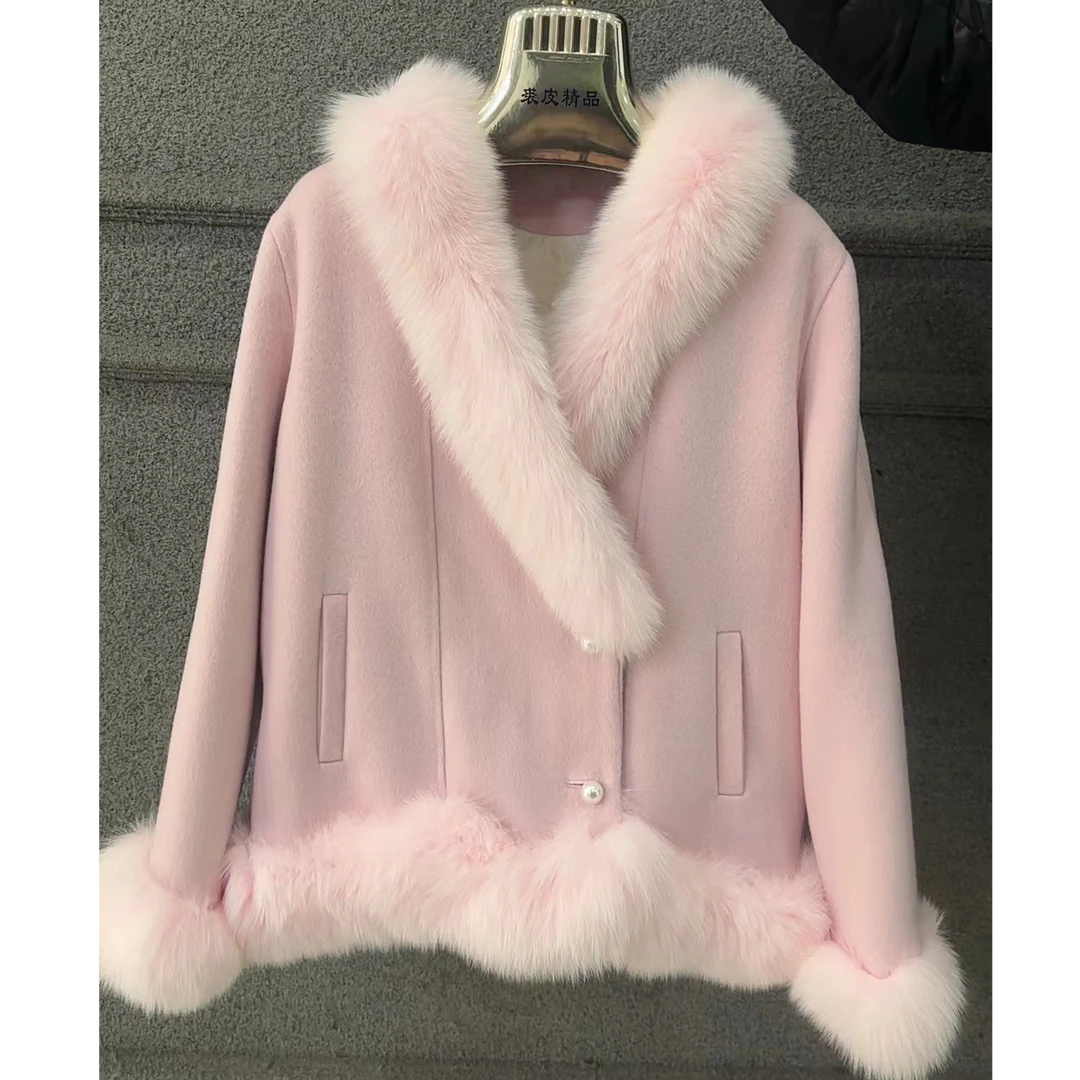 DOUSHEHUI    雅雅风尚狐狸毛双面呢皮草服饰外套