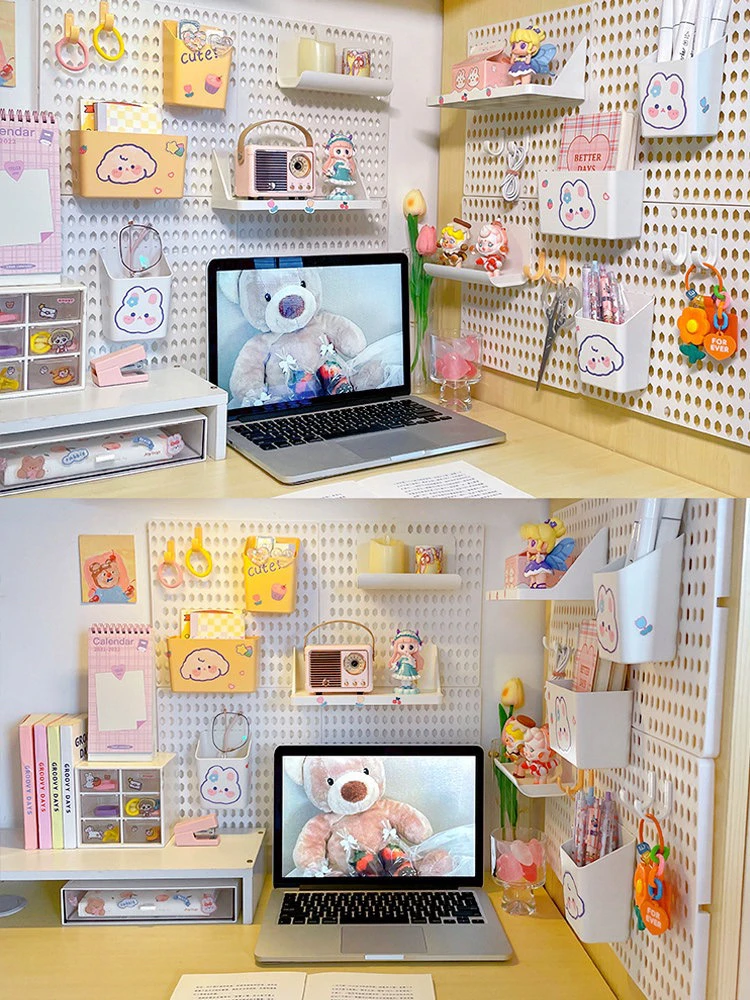 宿舍免打孔洞洞板置物架挂墙大学生书桌整理桌面墙上收纳展示配件