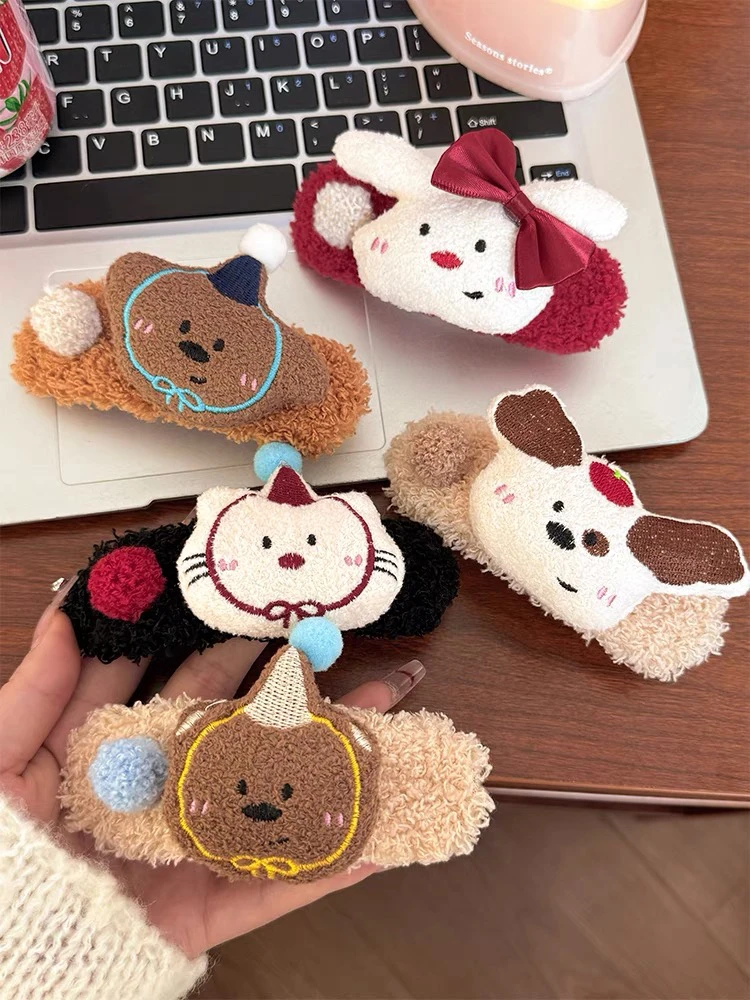 可爱星星毛绒发夹女后脑勺大号鸭嘴夹头饰抓夹冬鲨鱼夹安全替代品