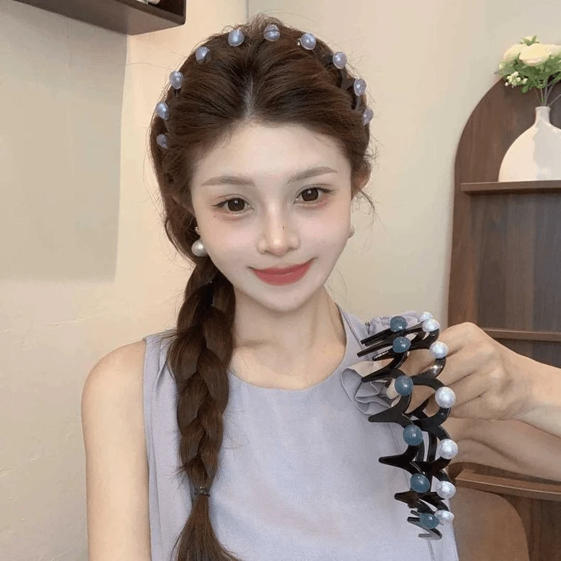 气质珠珠波浪发箍女款新款洗脸发卡高颅顶蓬松纹理带齿梳防滑头箍