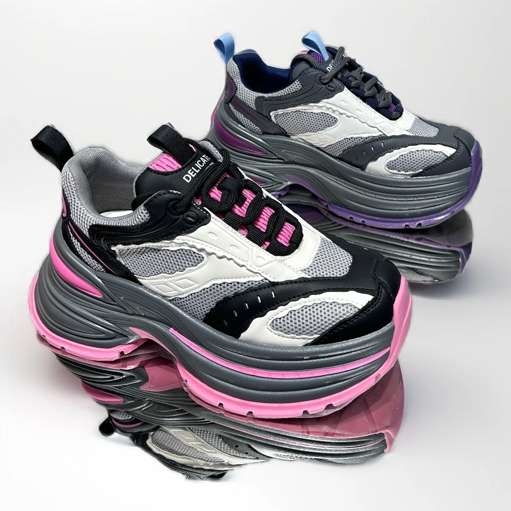 女士休闲鞋时尚休闲鞋厚底百搭秋季休闲鞋跑步ins网面拼色潮流