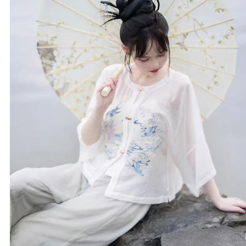 【寻山谣】‘下装’原创明制绣花圆领衫