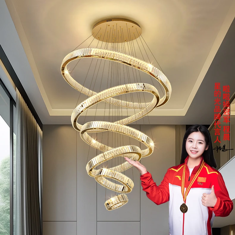 【包安装】复式楼大吊灯现代轻奢水晶灯别墅lofo客厅挑高楼中楼梯灯