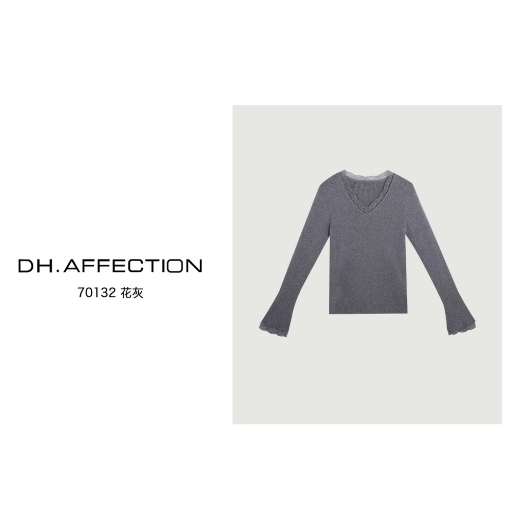G. yantong/郭彦彤（暗藏心机）V领蕾丝拼接针织套头毛衫-70132