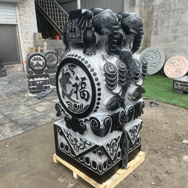 青石小象大号门墩抱鼓石福字鱼款式户外庭院摆件工艺品