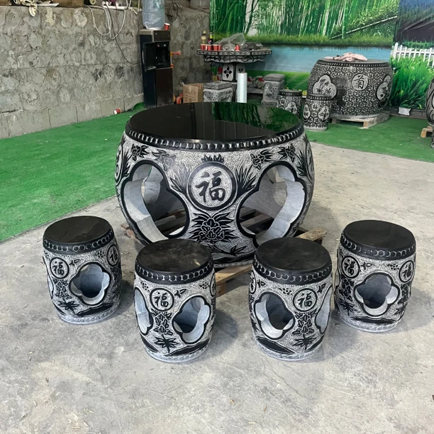 青石材质鼓形石雕石桌石凳户外庭院装饰摆件