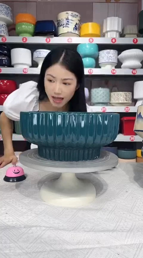 【闪购商品】陶瓷20CM以下高温陶瓷花盆-孔雀绿竖大30*13