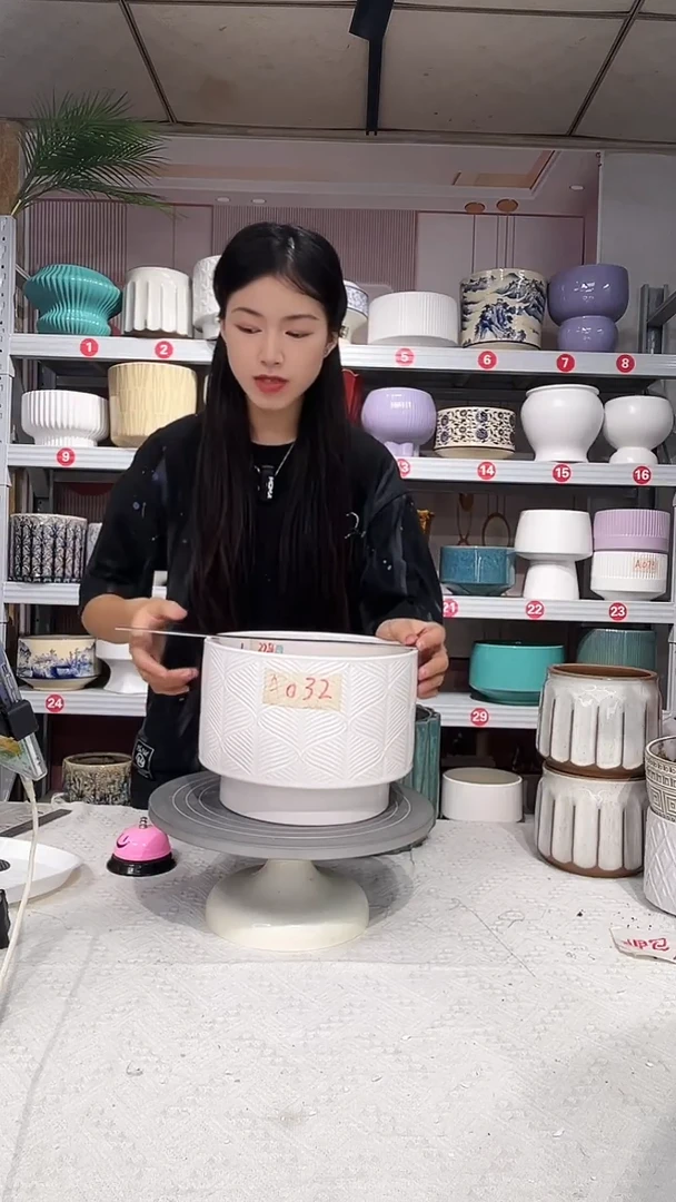 【闪购商品】陶瓷20CM以下高温陶瓷花盆-白水波纹小23*17*瑕疵