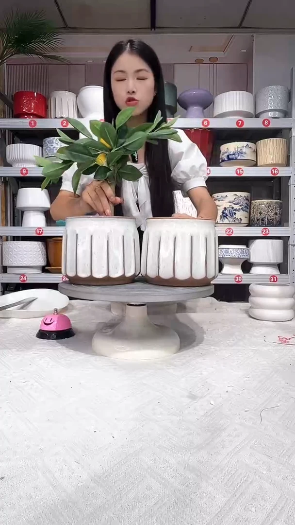 【闪购商品】陶瓷20CM以下高温陶瓷花盆-奶油罐14*13*瑕疵两个