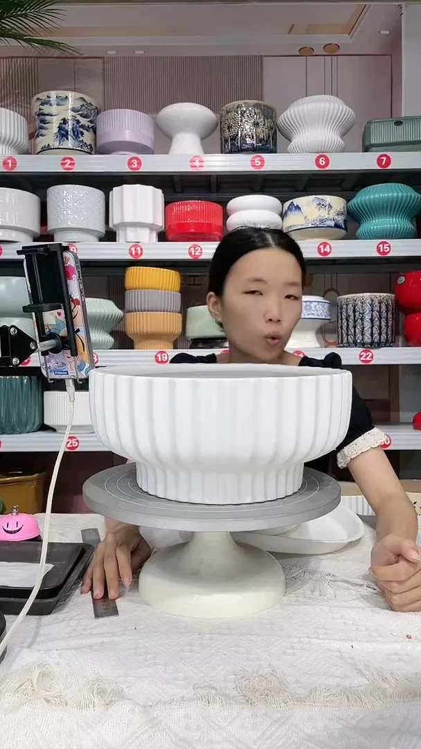【闪购商品】陶瓷20CM以下高温陶瓷花盆-白竖大30*13瑕疵