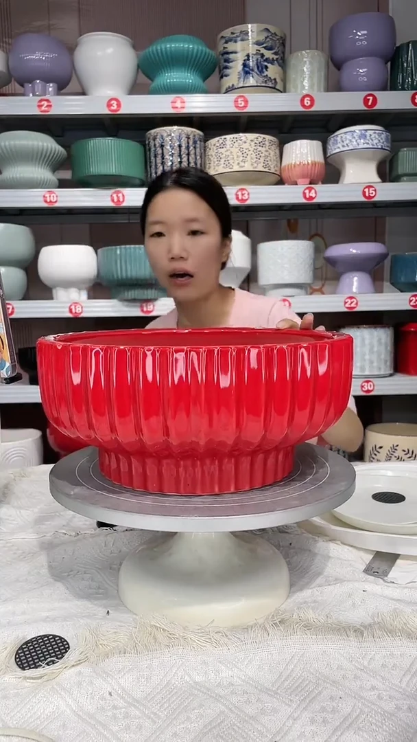 【闪购商品】陶瓷20CM以下高温陶瓷花盆-红竖大30*13