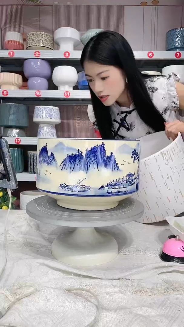 【闪购商品】陶瓷20CM以下高温陶瓷花盆-山水大26*17